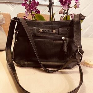 Rosetti Black Pebbled Crossbody with Front Zip Pocket